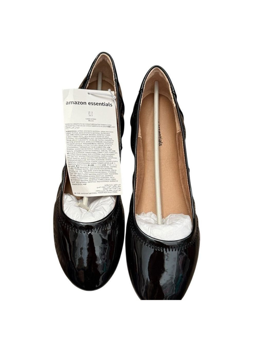 Amazon Essentials Black Patent Ballet Flats Size 10 - Picture 3 of 7